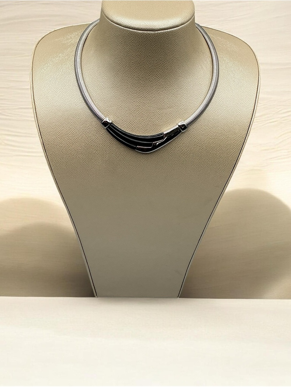 Sleek Black and Silver Vintage Napier Women's Choker Necklace